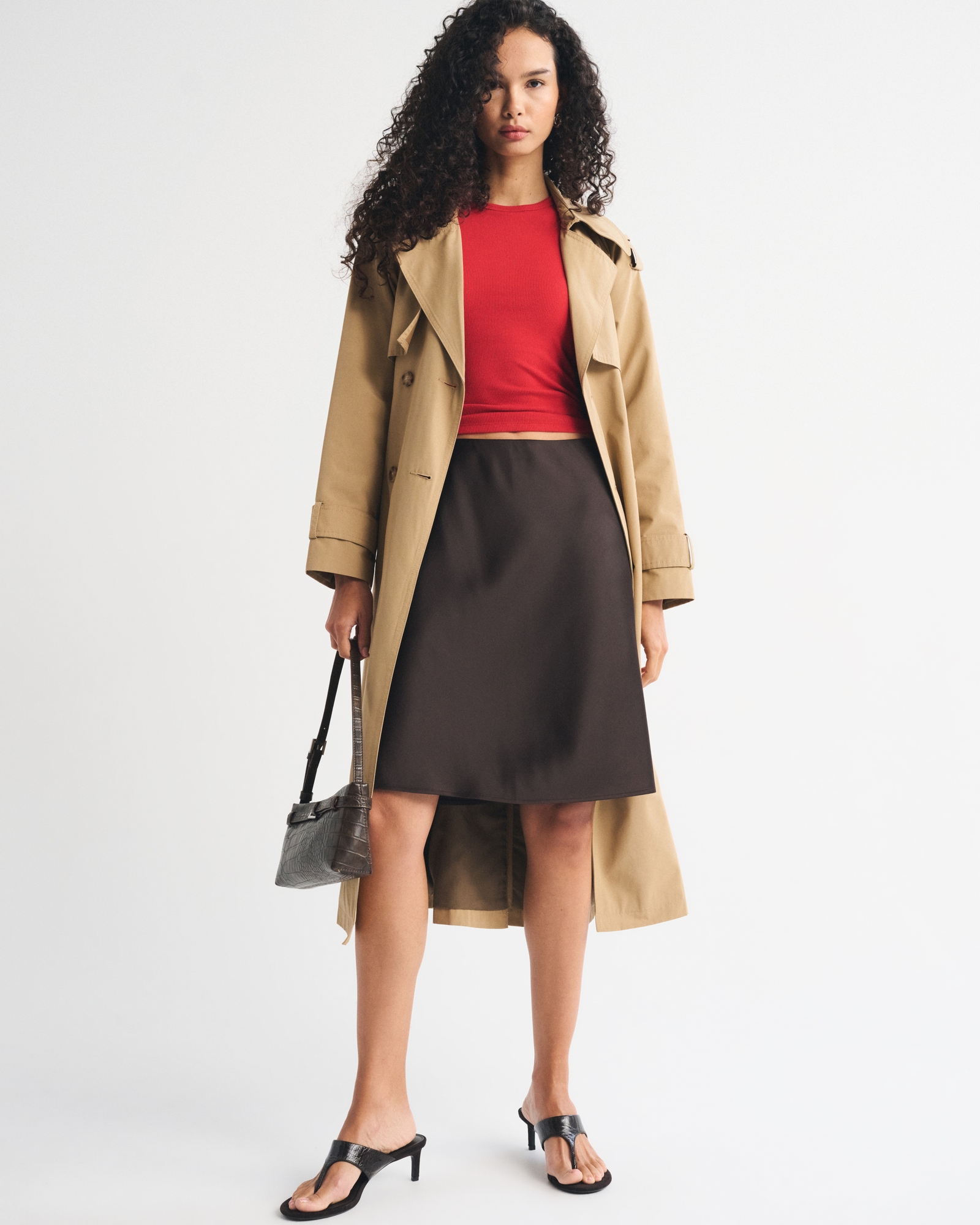 High Rise Satin Midi Skirt - angle 1