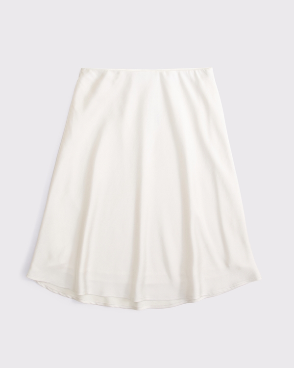 High Rise Satin Midi Skirt, Cream view 1