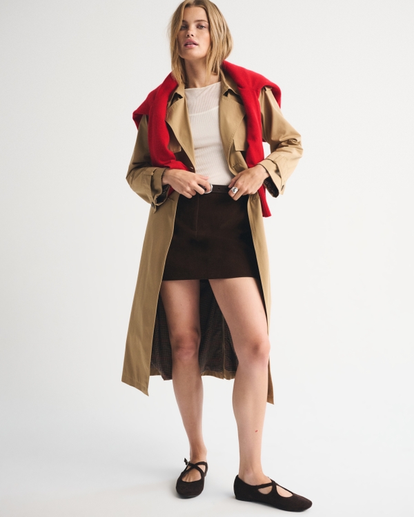 Vegan Suede Tailored Mini Skort, Brown view 2