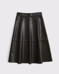 High Rise Vegan Leather Midi Skirt