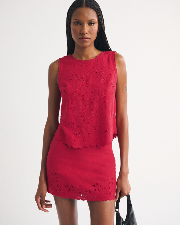 Ultra High Rise Linen-Blend Mini Skort, Fiery Red view 1