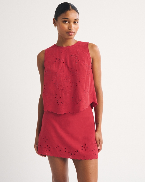Curve Love Ultra High Rise Linen-Blend Mini Skort, Fiery Red view 1