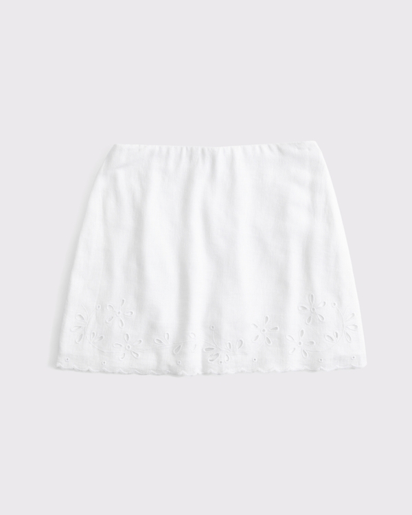 Curve Love Ultra High Rise Linen-Blend Mini Skort, White view 1