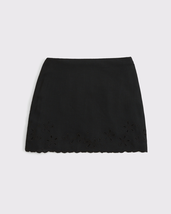 Minifalda pantalón de tiro muy alto en mezcla de lino Curve Love, Negro view 1