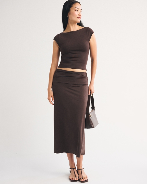 Drop-Waist Maxi Skirt, Dark Coffee view 1