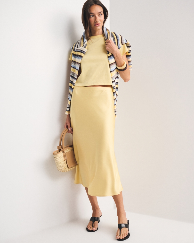 High Rise Satin Midi Skirt - thumbnail 2