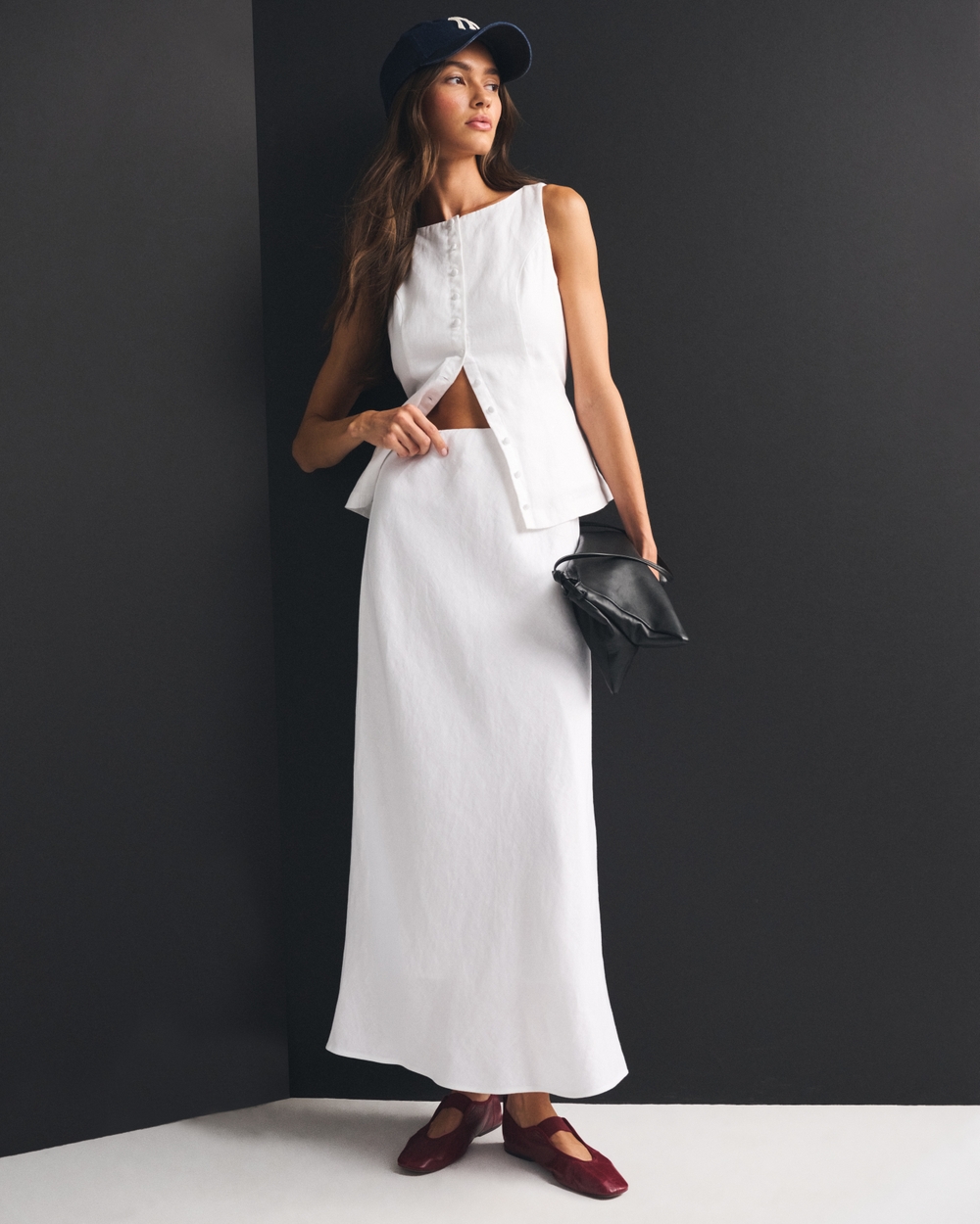 100% Linen High Rise Maxi Skirt