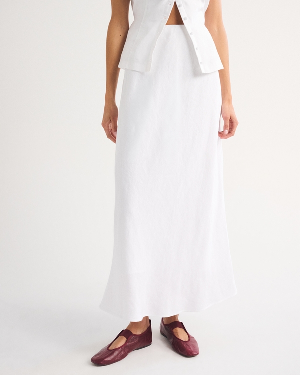 100% Linen High Rise Maxi Skirt, White view 2