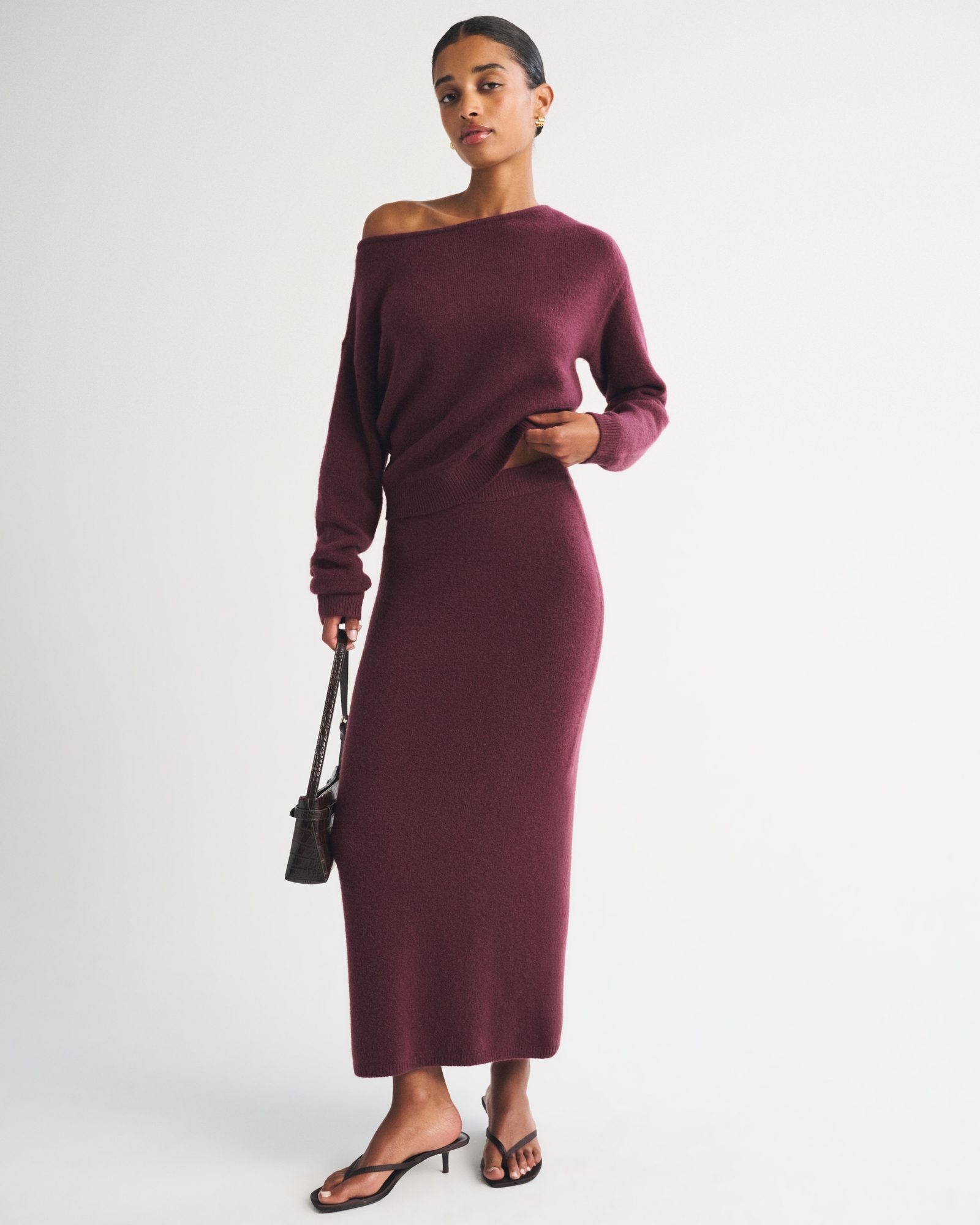 Merino Wool-Blend High Rise Sweater Maxi Skirt - angle 1