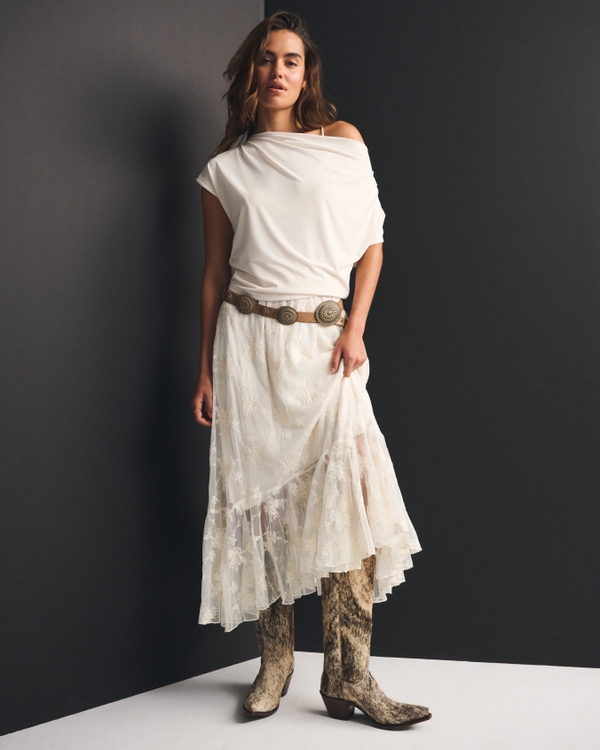 Embroidered Maxi Skirt, Cream view 1