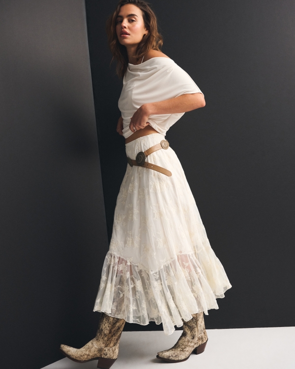 Embroidered Maxi Skirt, Cream view 2