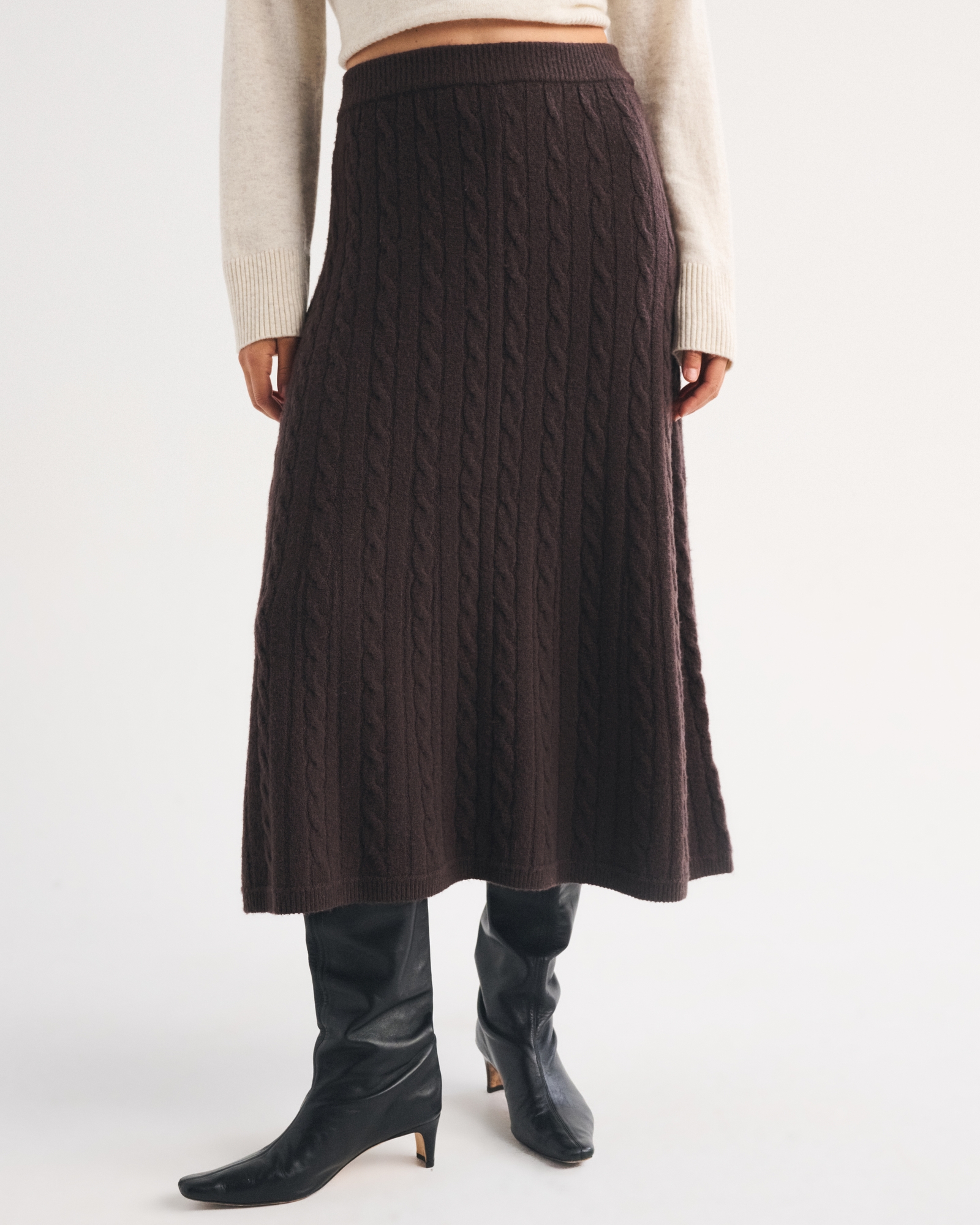 Merino Wool-Blend Cable Sweater Midi Skirt thumbnail 2