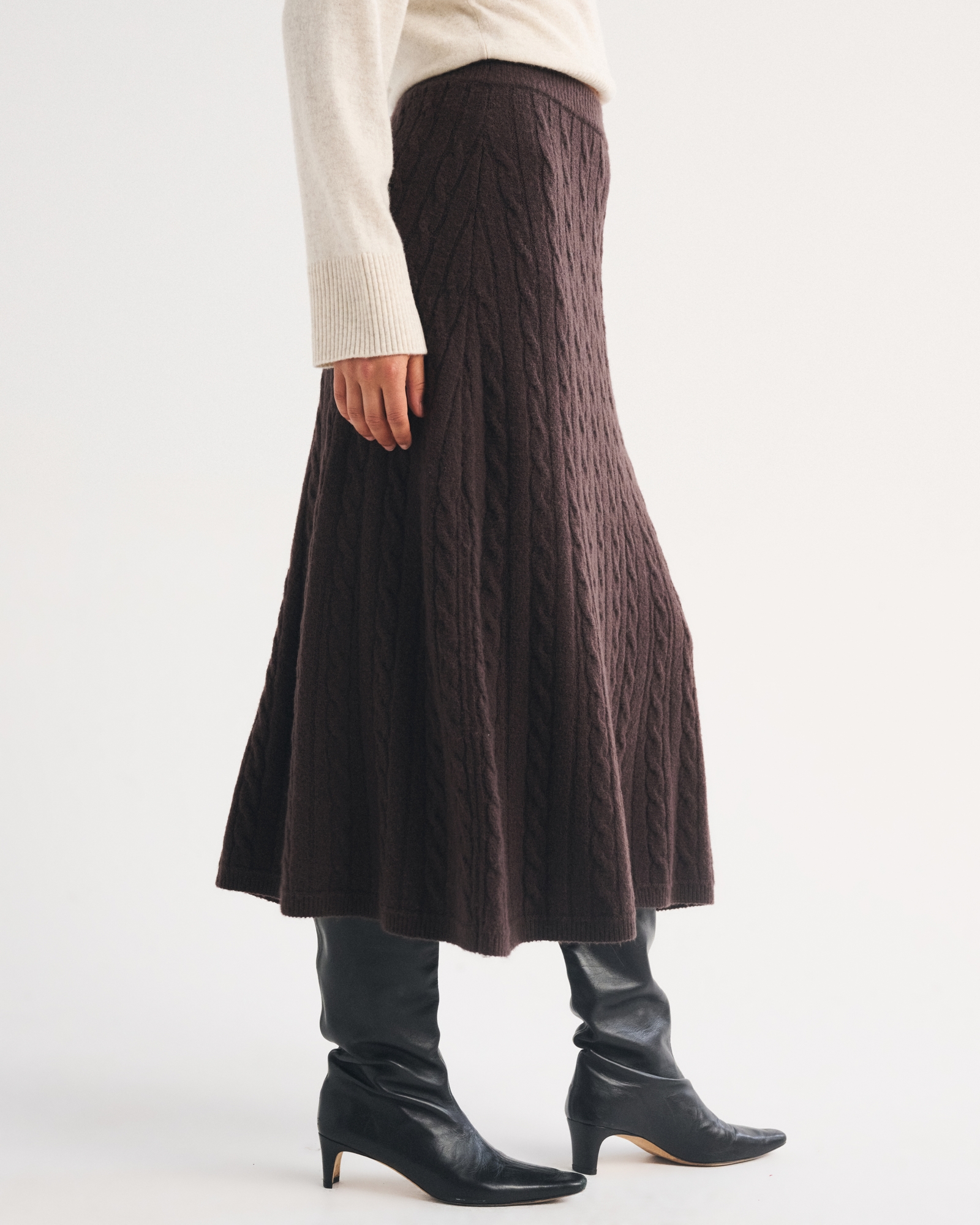 Merino Wool-Blend Cable Sweater Midi Skirt thumbnail 4