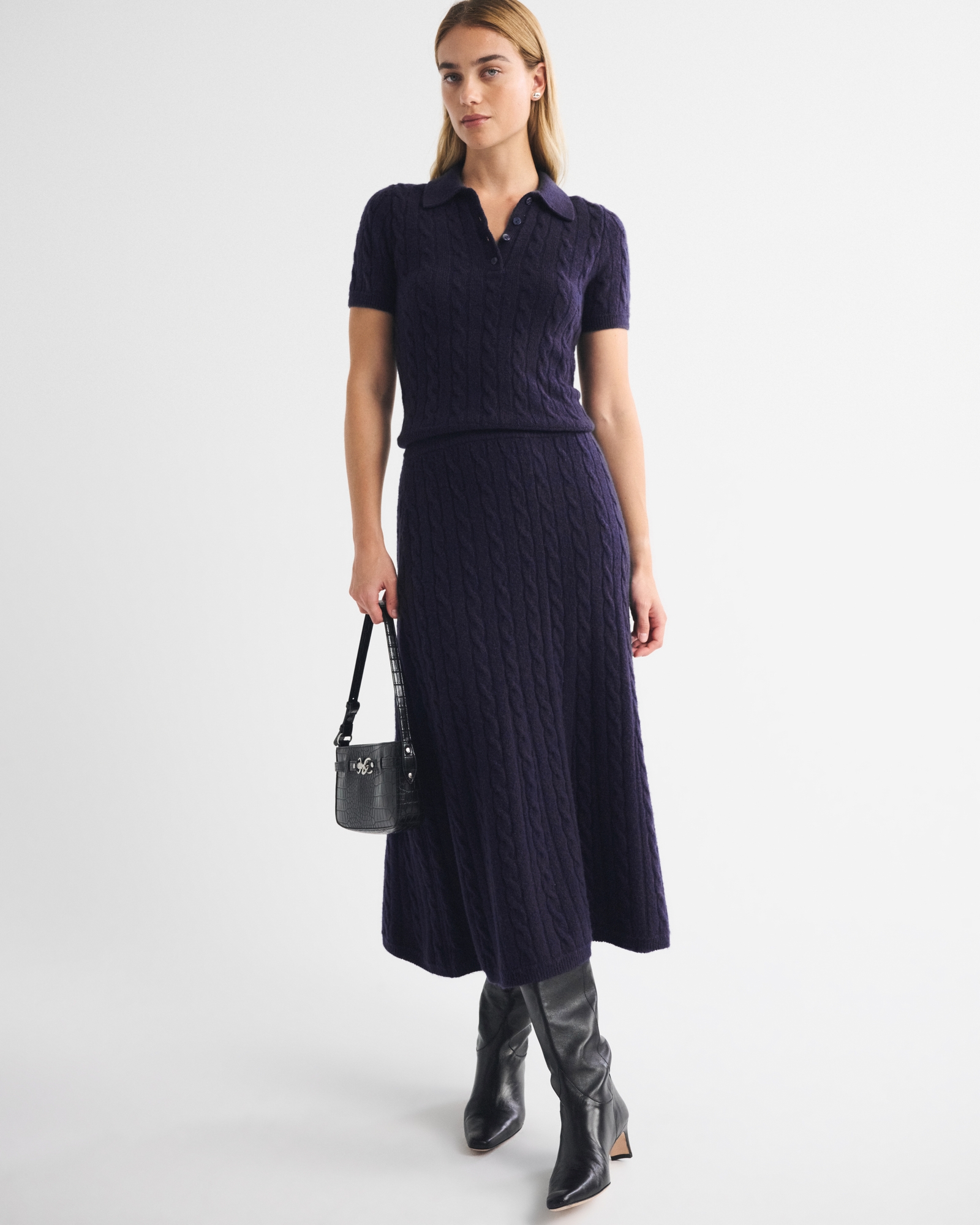 Merino Wool-Blend Cable Sweater Midi Skirt - angle 1