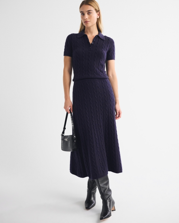 Merino Wool-Blend Cable Sweater Midi Skirt