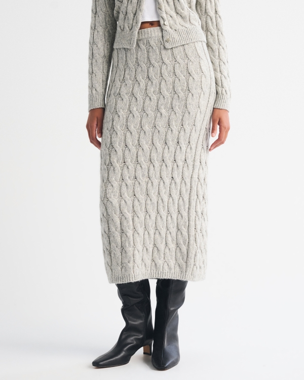 Airspun Cotton-Blend Cable Maxi Skirt, Light Gray view 2