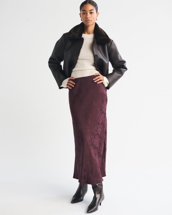 High Rise Satin Jacquard Maxi Skirt