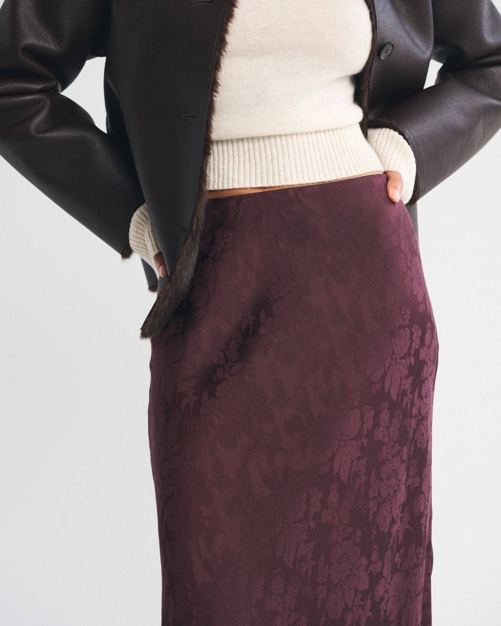 High Rise Satin Jacquard Maxi Skirt thumbnail 2