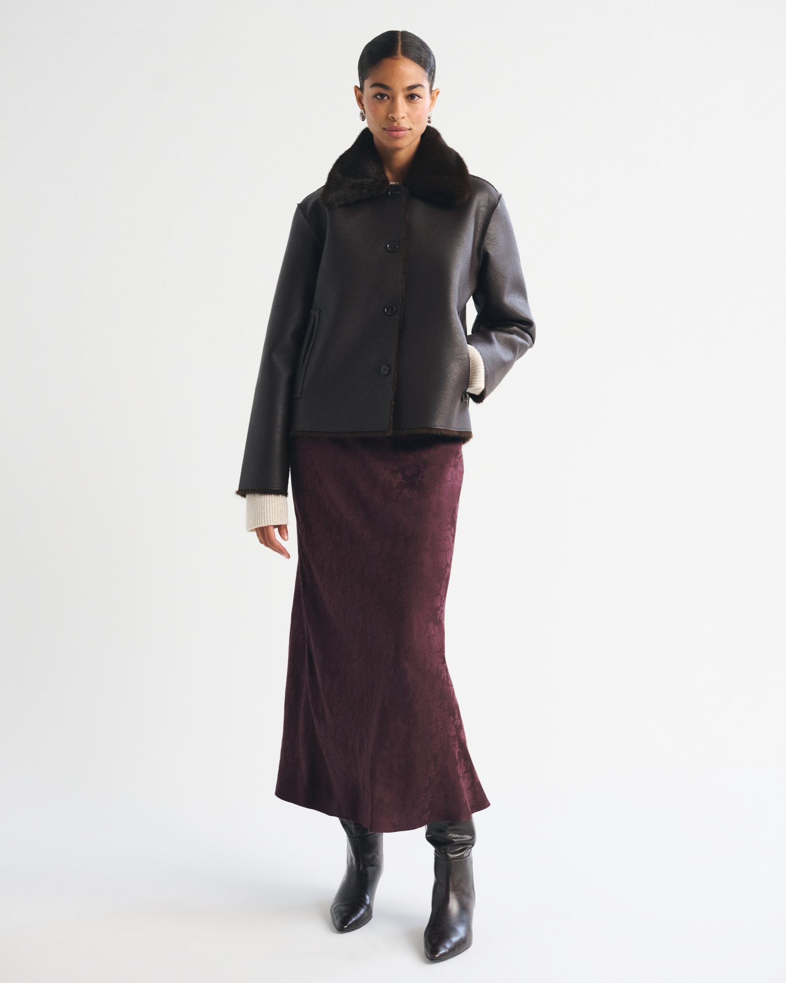 High Rise Satin Jacquard Maxi Skirt thumbnail 3