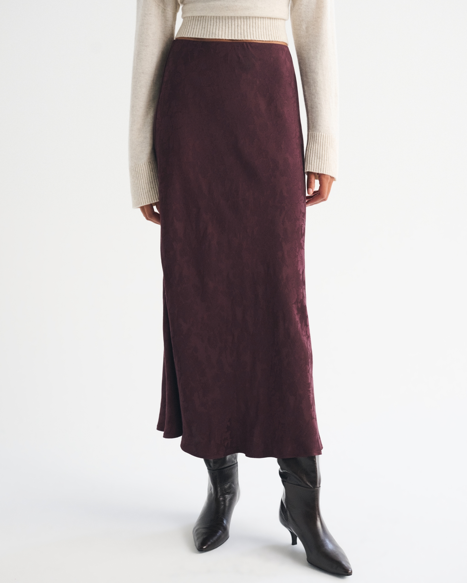 High Rise Satin Jacquard Maxi Skirt thumbnail 4