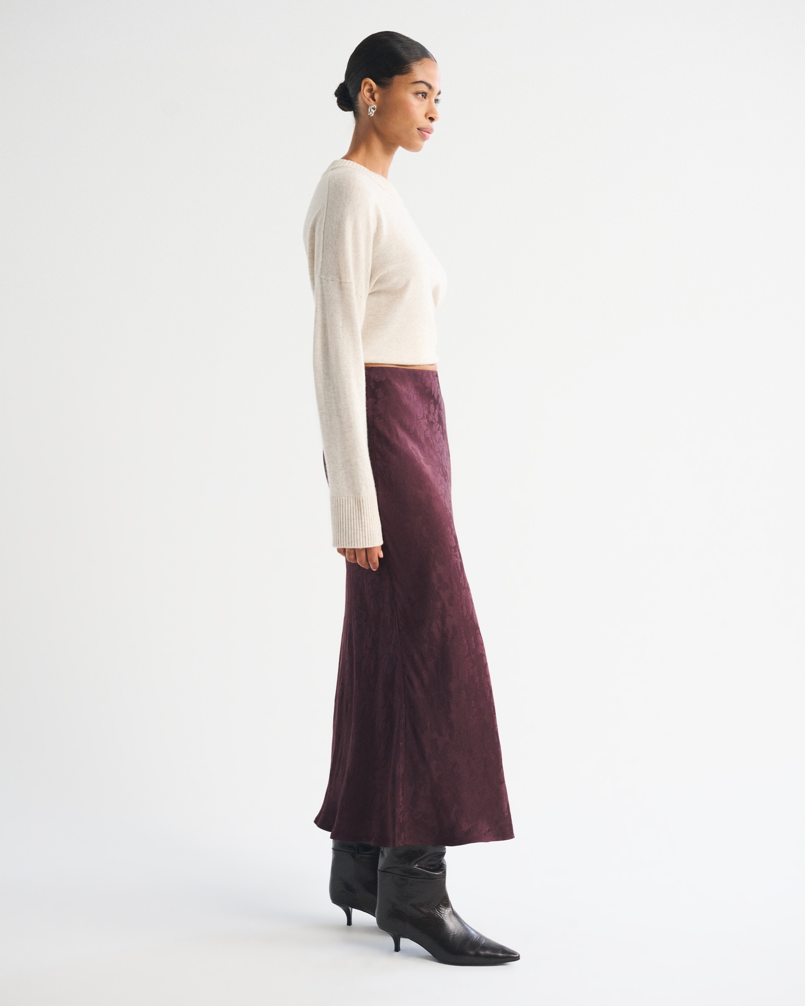 High Rise Satin Jacquard Maxi Skirt thumbnail 5