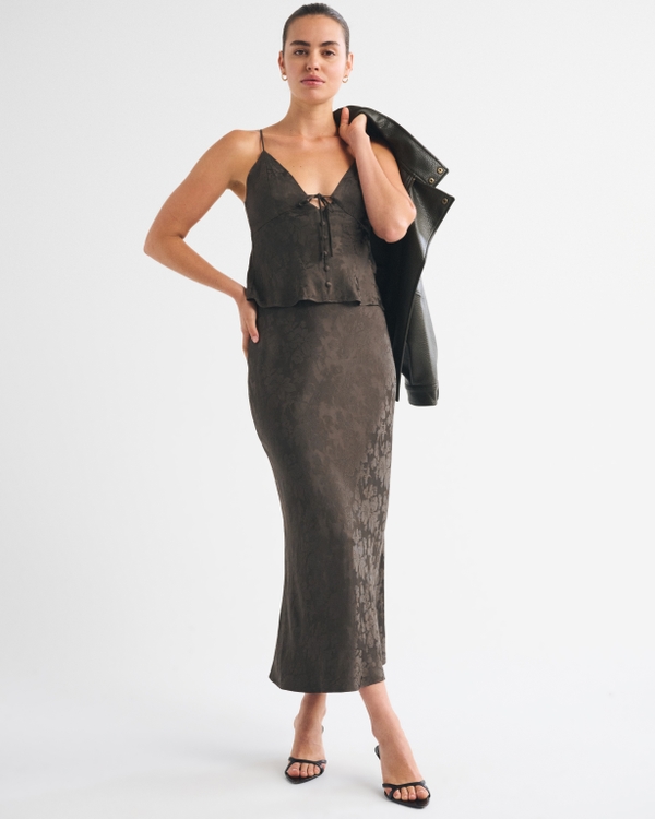 High Rise Satin Jacquard Maxi Skirt