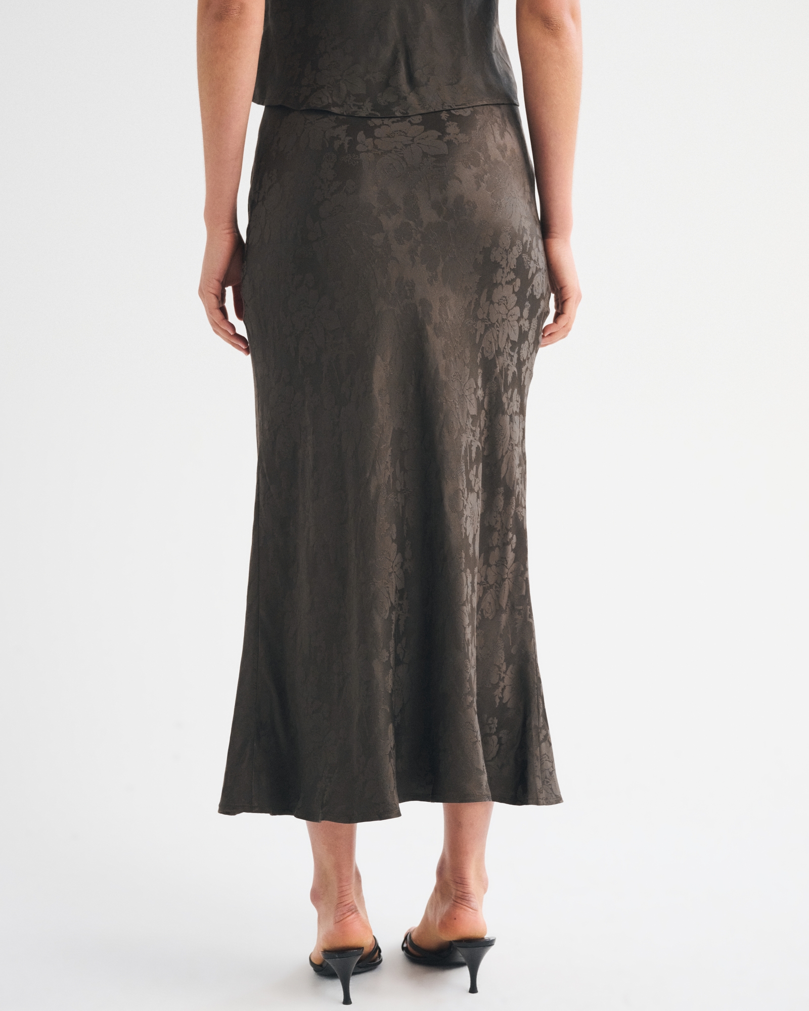 High Rise Satin Jacquard Maxi Skirt thumbnail 5