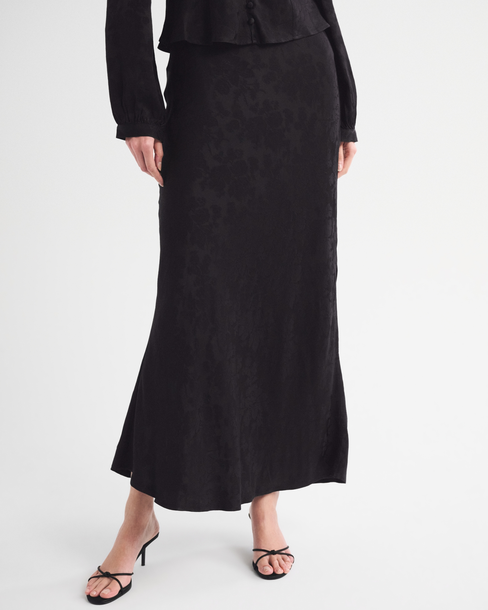 High Rise Satin Jacquard Maxi Skirt thumbnail 2