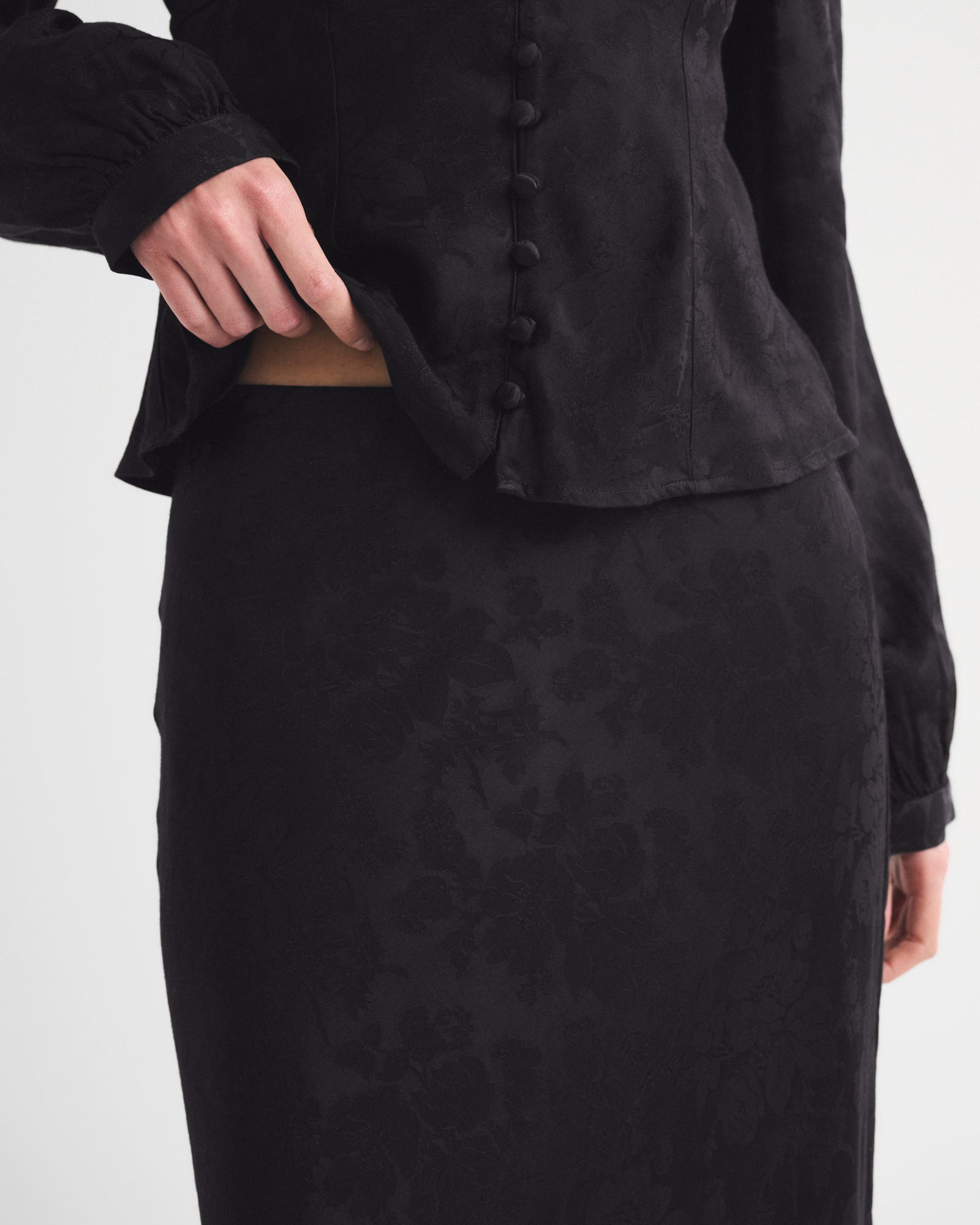 High Rise Satin Jacquard Maxi Skirt thumbnail 3