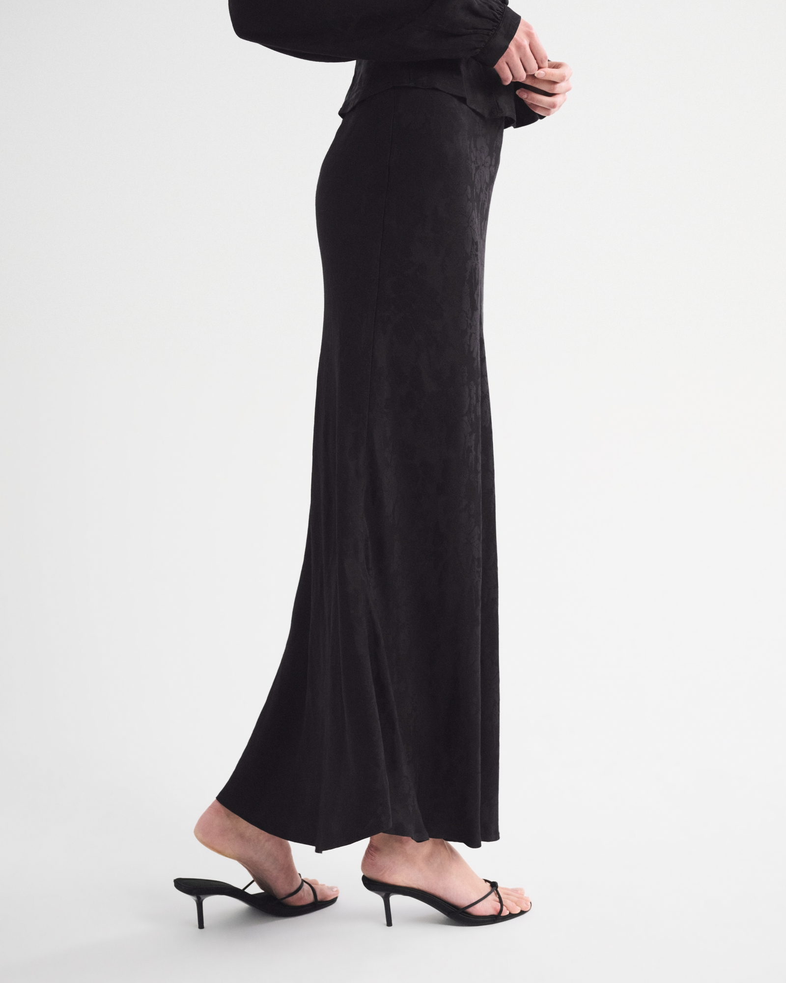High Rise Satin Jacquard Maxi Skirt thumbnail 4