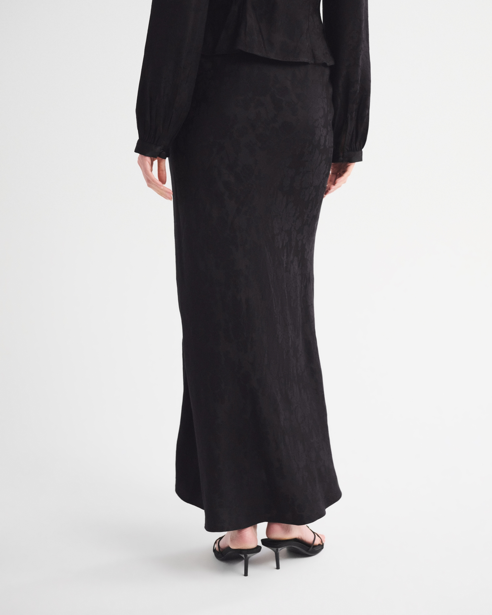 High Rise Satin Jacquard Maxi Skirt thumbnail 5