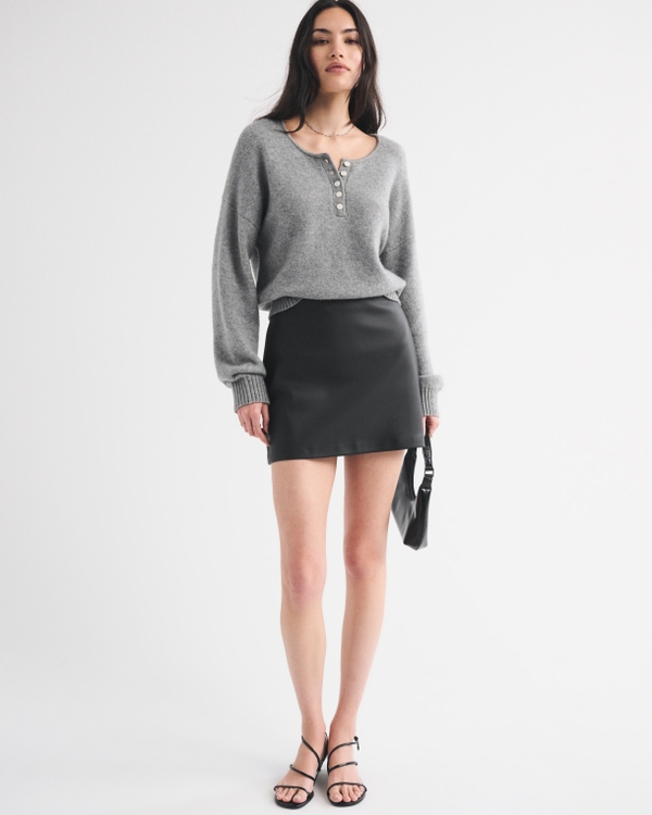 A&F Scarlett Vegan Leather Mini Skort, Black view 2