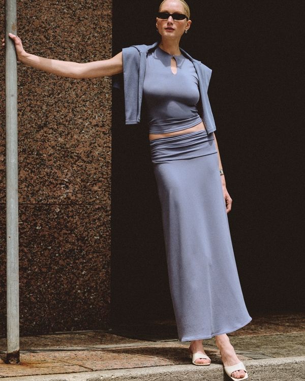 Drop-Waist Maxi Skirt, Blue Gray view 1