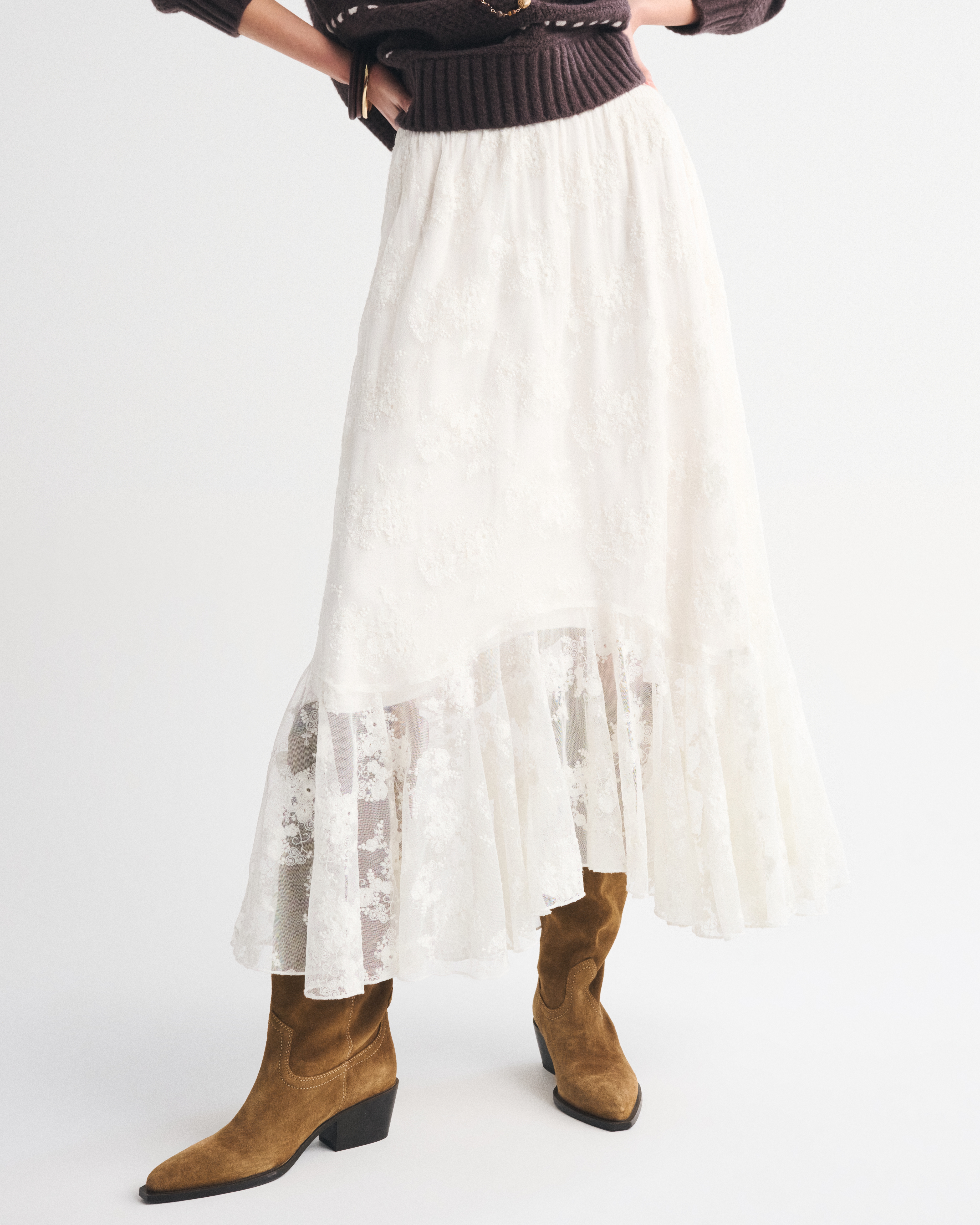 Женские юбки Abercrombie & Fitch High Rise Embroidered Mesh Flowy Maxi Skirt — фото 3