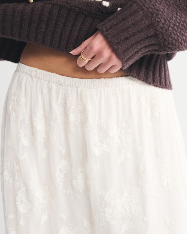 High Rise Embroidered Mesh Flowy Maxi Skirt