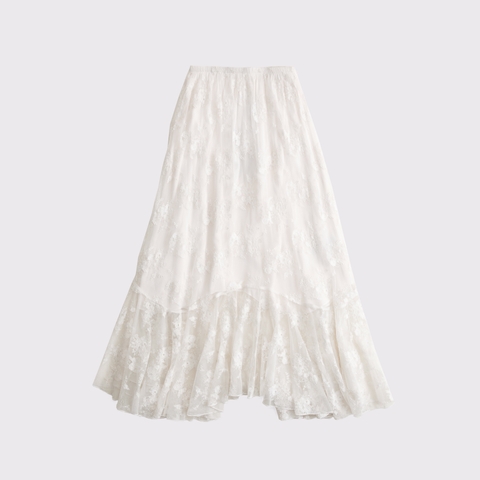 Женские юбки Abercrombie & Fitch High Rise Embroidered Mesh Flowy Maxi Skirt