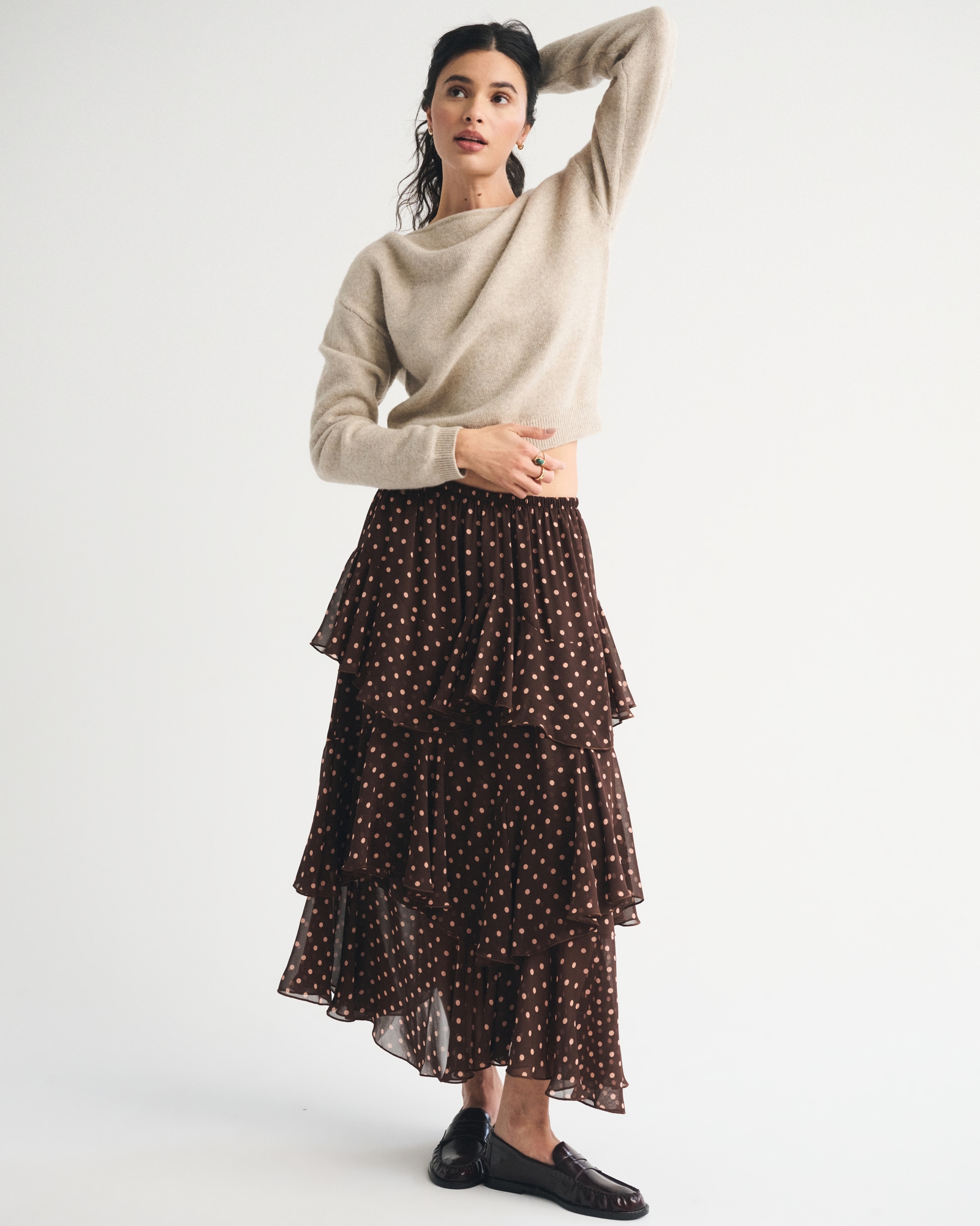 High Rise Embroidered Mesh Flowy Maxi Skirt