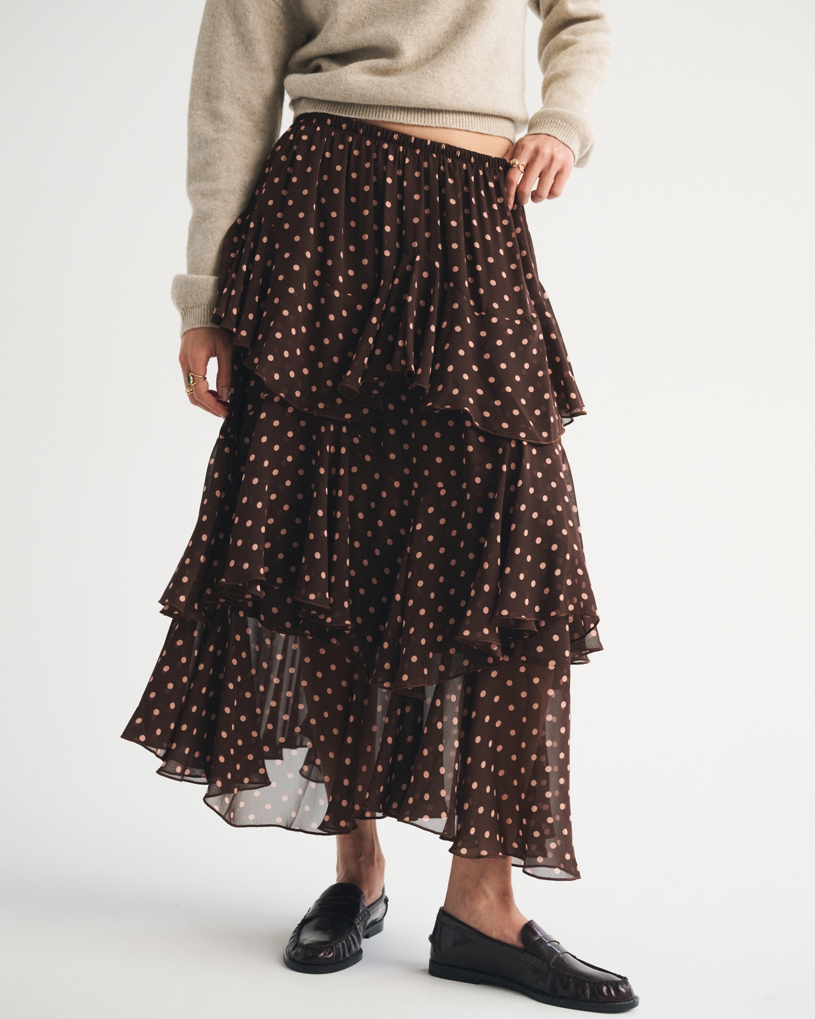 High Rise Embroidered Mesh Flowy Maxi Skirt