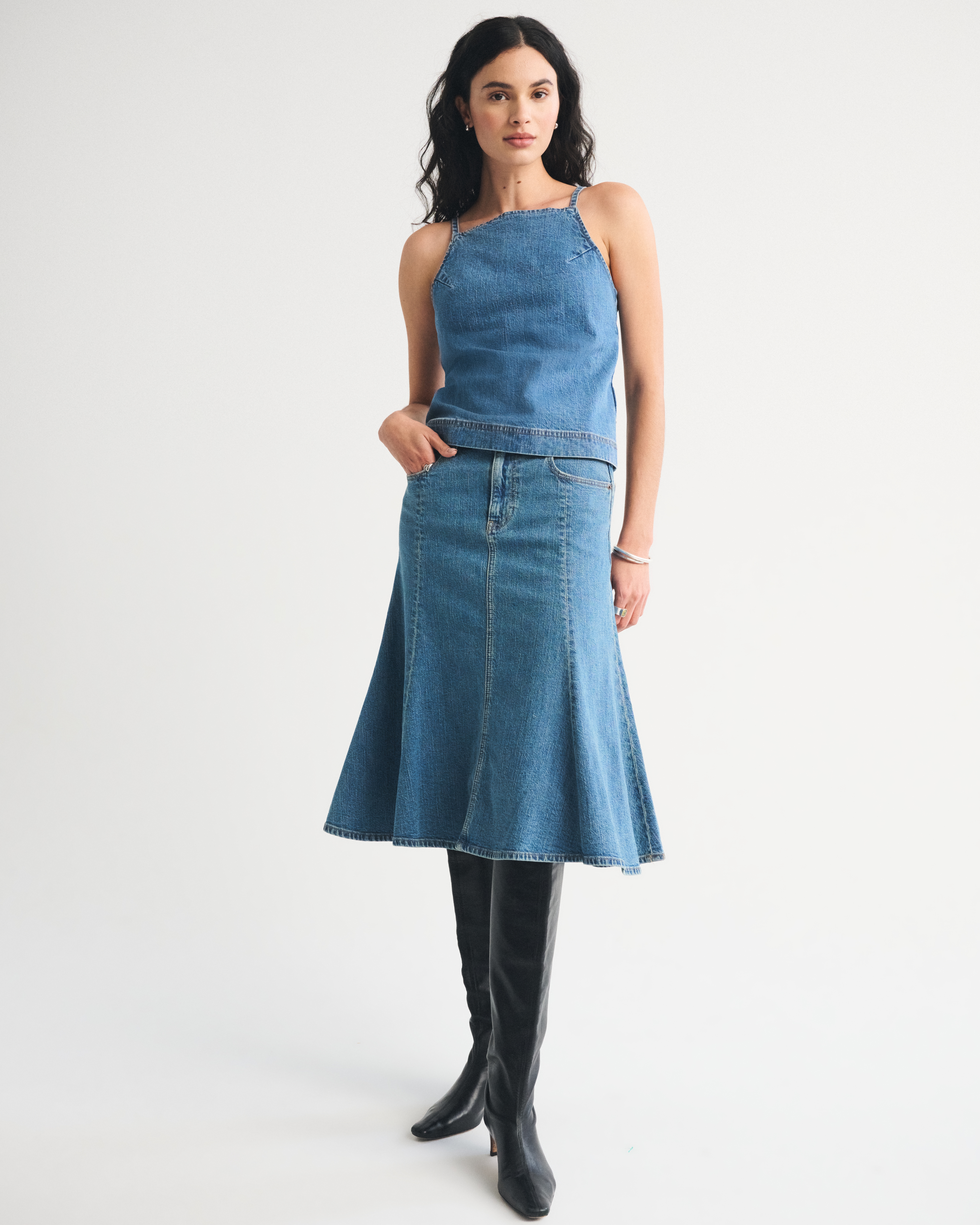 Женские юбки Abercrombie & Fitch Linen-Blend Denim Midi Skirt — фото 2