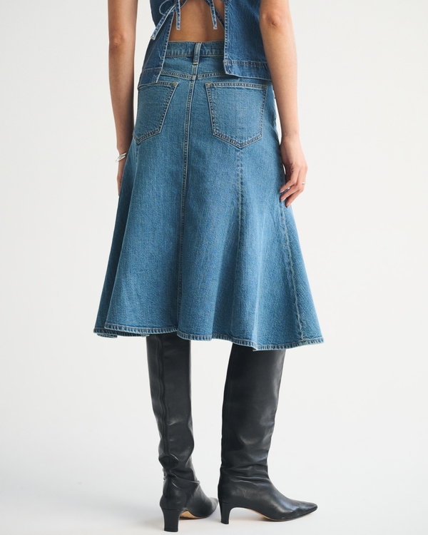 Linen-Blend Denim Midi Skirt