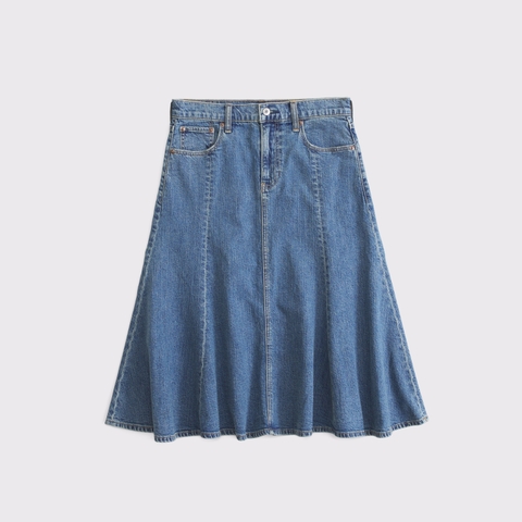 Женские юбки Abercrombie & Fitch Linen-Blend Denim Midi Skirt