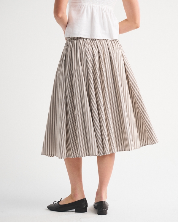 Smocked Drop-Waist Poplin Midi Skirt