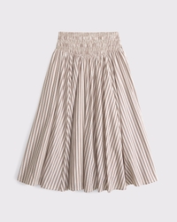 Smocked Drop-Waist Poplin Midi Skirt