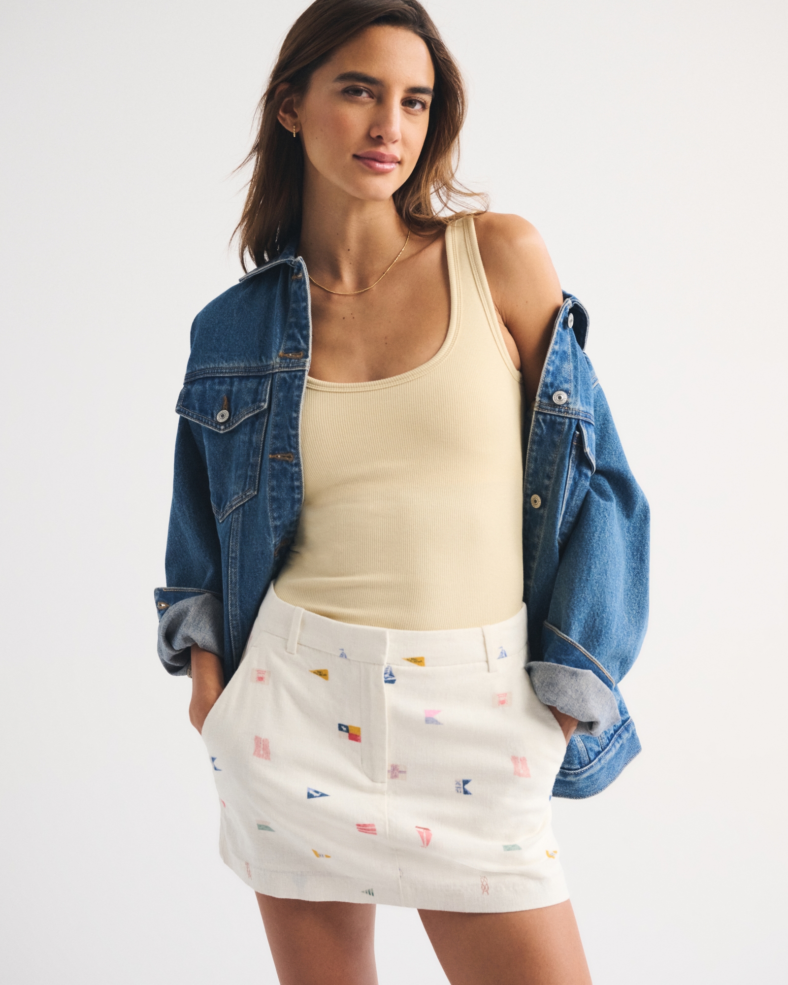 Linen-Blend Tailored Mini Skort