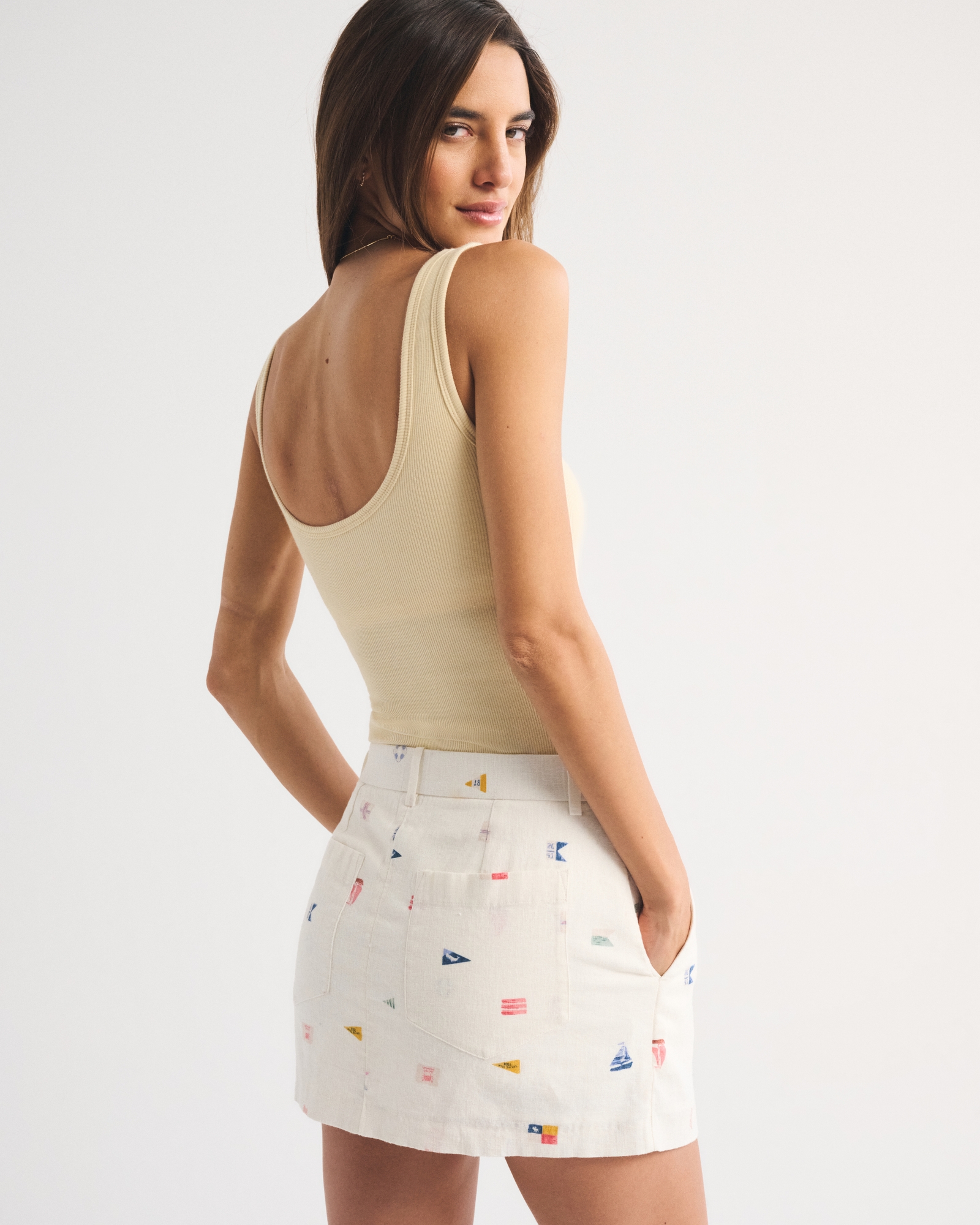 Linen-Blend Tailored Mini Skort