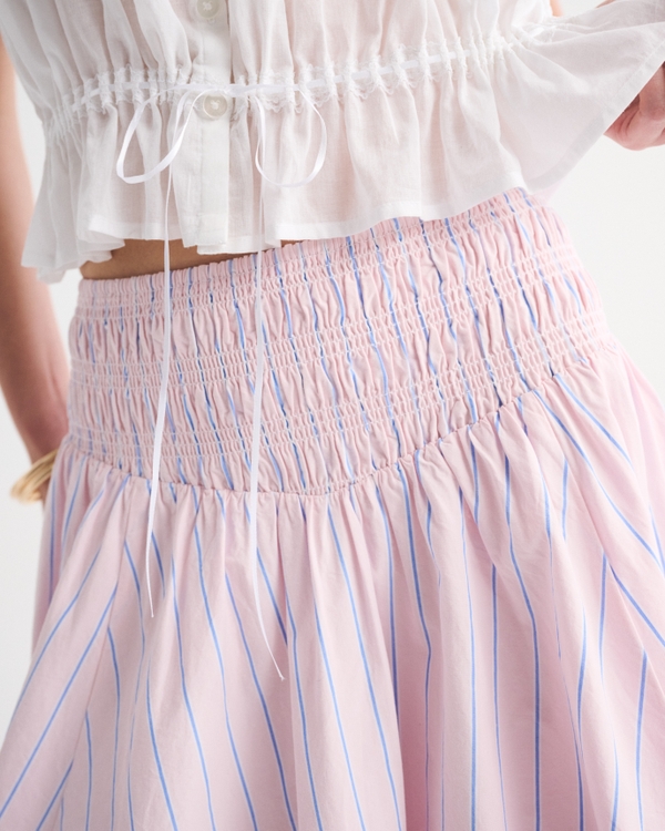 Smocked Drop-Waist Poplin Midi Skirt