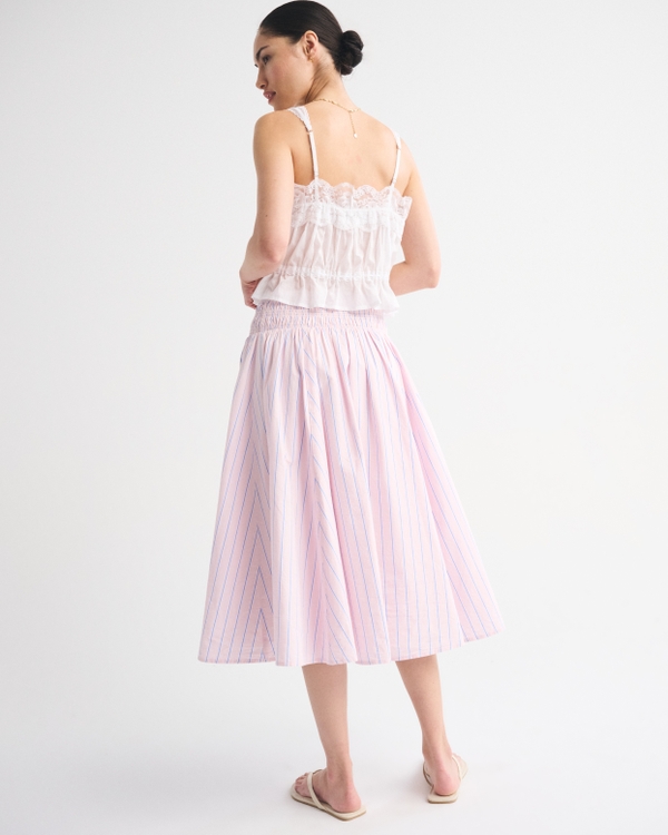 Smocked Drop-Waist Poplin Midi Skirt