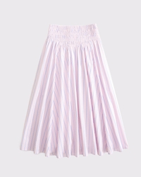 Smocked Drop-Waist Poplin Midi Skirt
