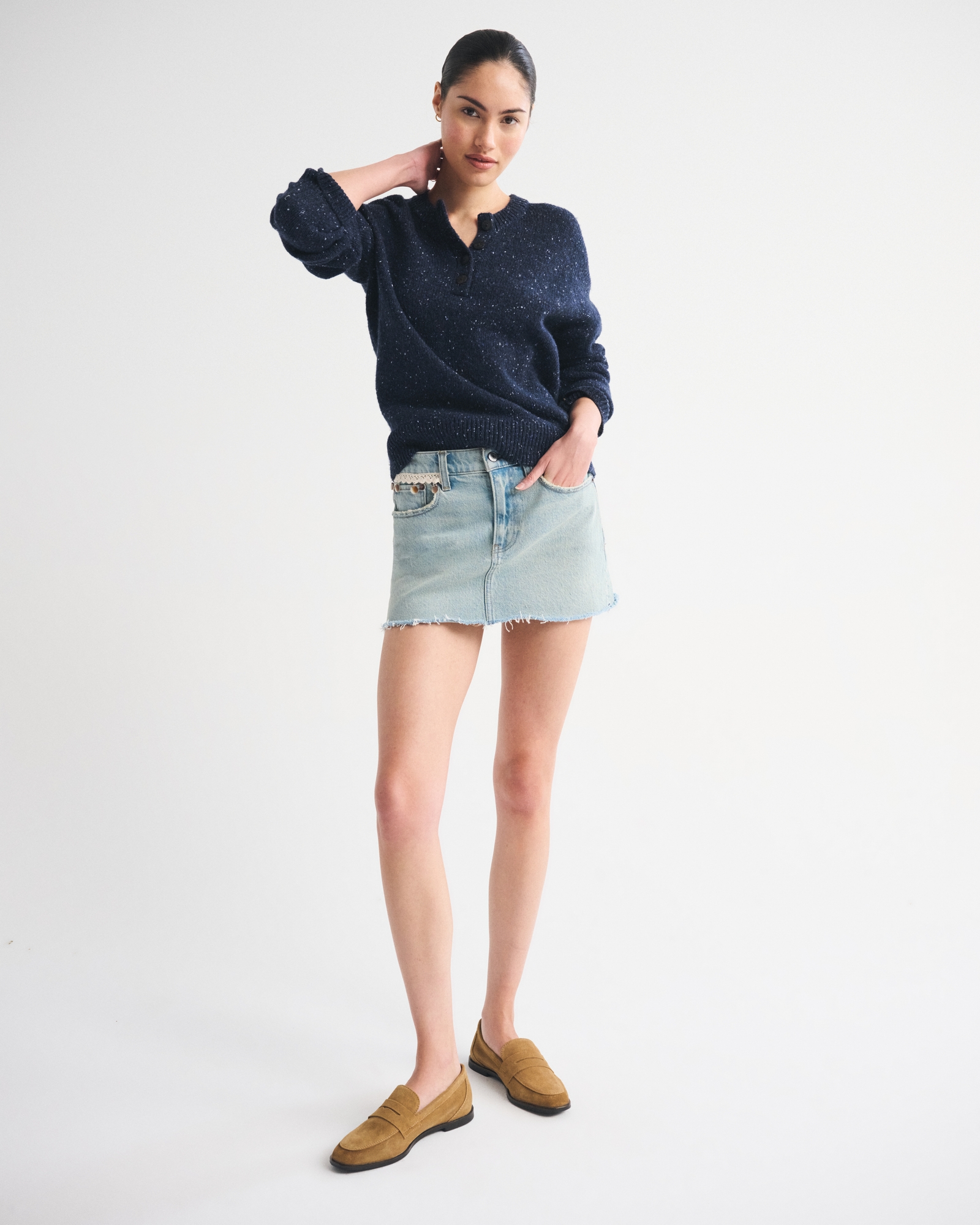 Mid Rise Denim Mini Skirt