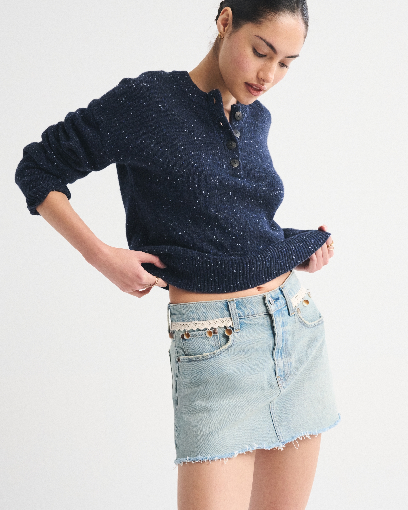 Mid Rise Denim Mini Skirt